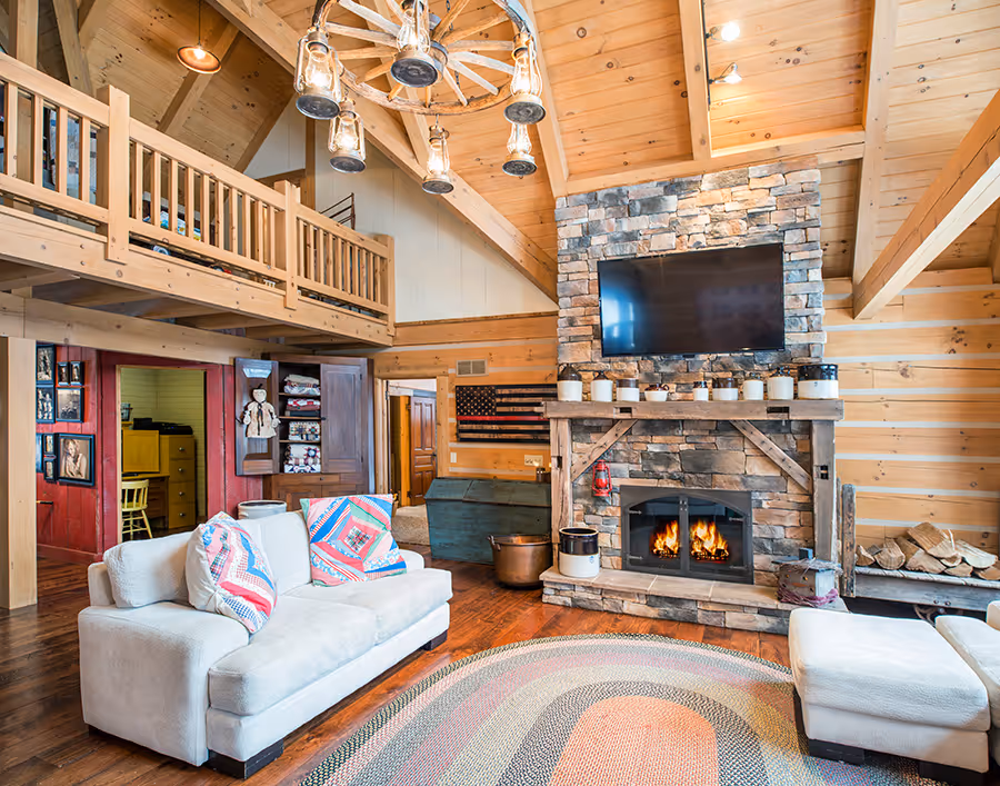 Conaway Log Home - Living Room and Loft
