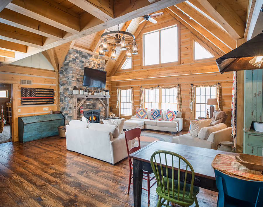 Conaway Log Home - Living Room and Fireplace 2