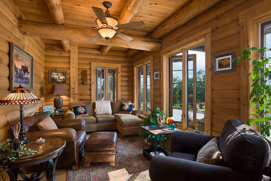 Livengood Log Home - Living Room and Porch