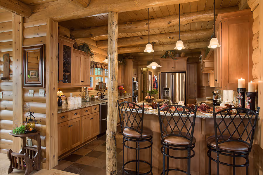 Livengood Log Home - Kitchen and Bar
