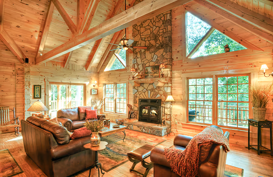 Custom Log Home - Living Room and Chimney