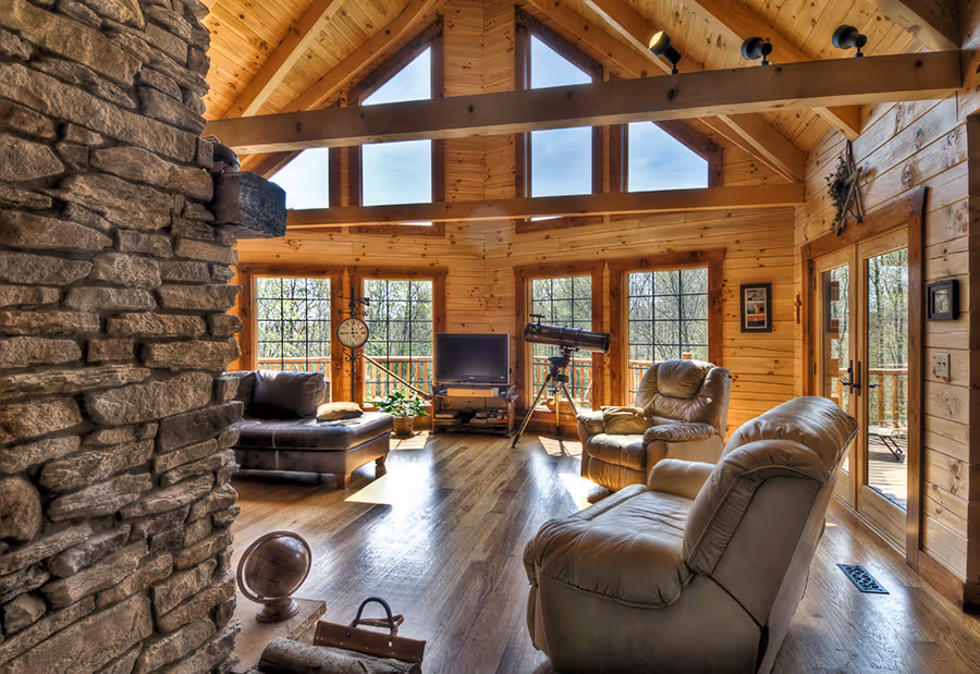 Mann Log Home - Living Room and Fireplace