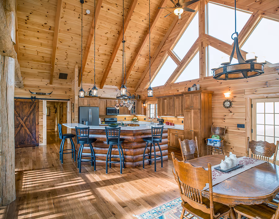 Custom Log Home - Dining and Kitchen Area