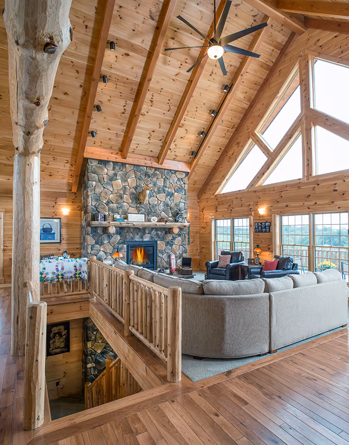 Custom Log Home - Living Room