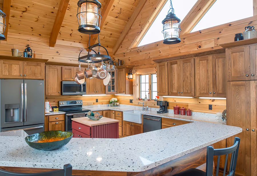 Custom Log Home - Kitchen and Bar