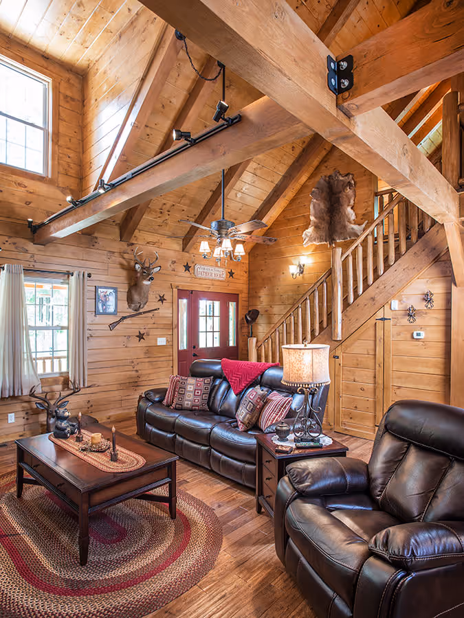 Thimmes Log Home - Living Room and Stairs
