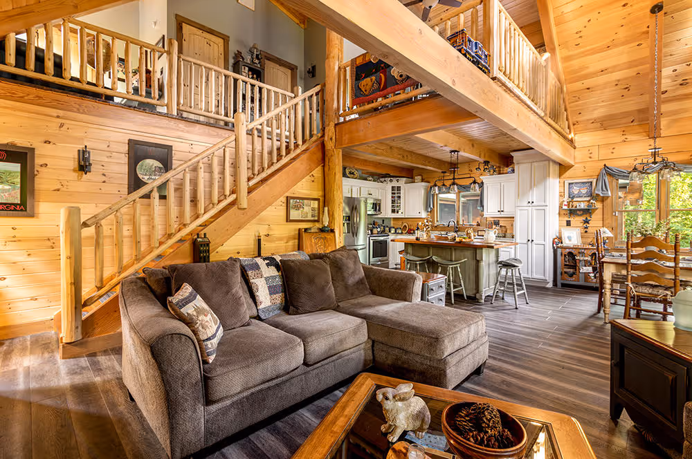 Wilson Log Home - Living Room and Stairs