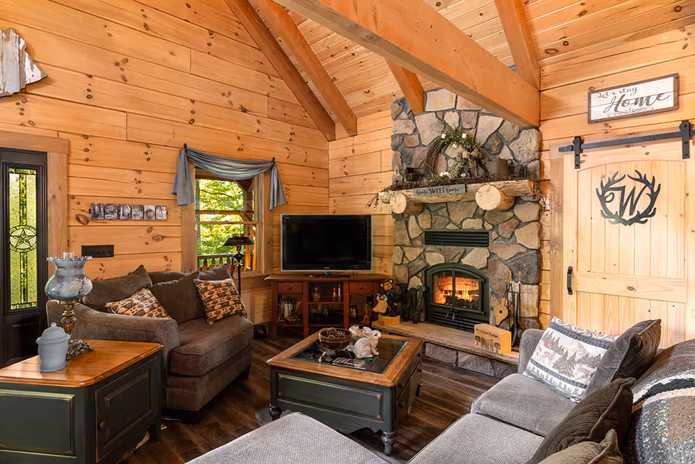 Wilson Log Home - Living Room and Fireplace